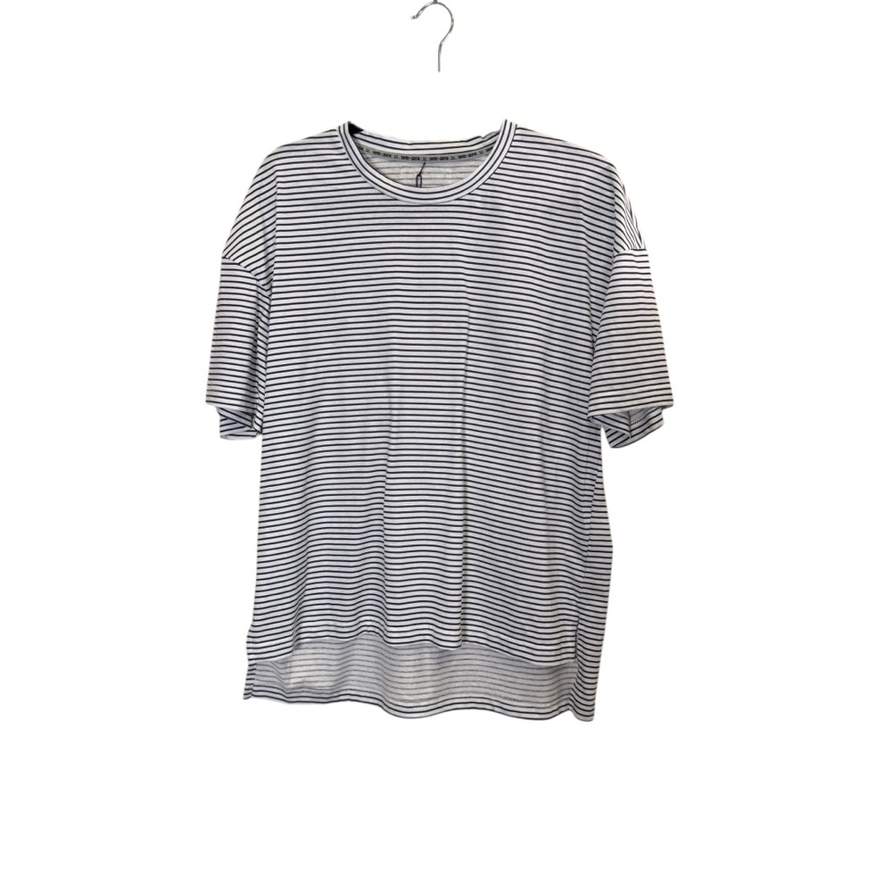 We-ar4 Women’s Black and White Cotton Striped Short Sleeve Tee Sz L